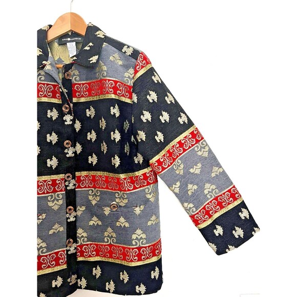 Vintage SAG HARBOR WOMEN'S TAPESTRY BROCADE JACKET FLEUR DE LIS PATTERN SZ 10 - Picture 2 of 10